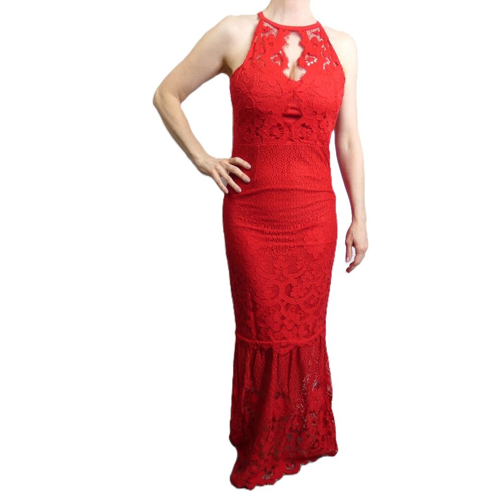 Red Lace Gown Size 6 Formal Retro Bodycon Lipsy London Vintage OOAK Prom Dress